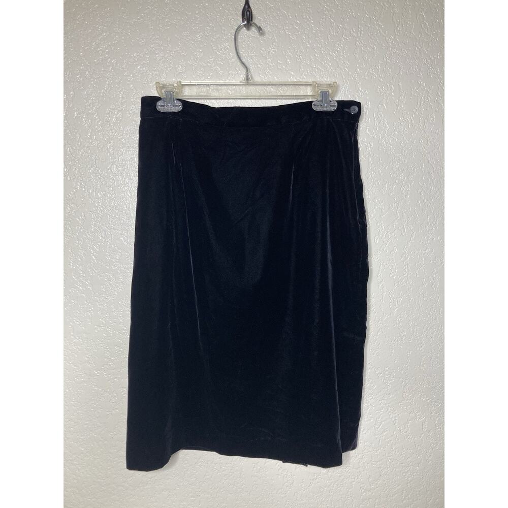 Vintage Pencil Skirt Womens 14 Black Velvet Whimsigoth Career Siren 90s